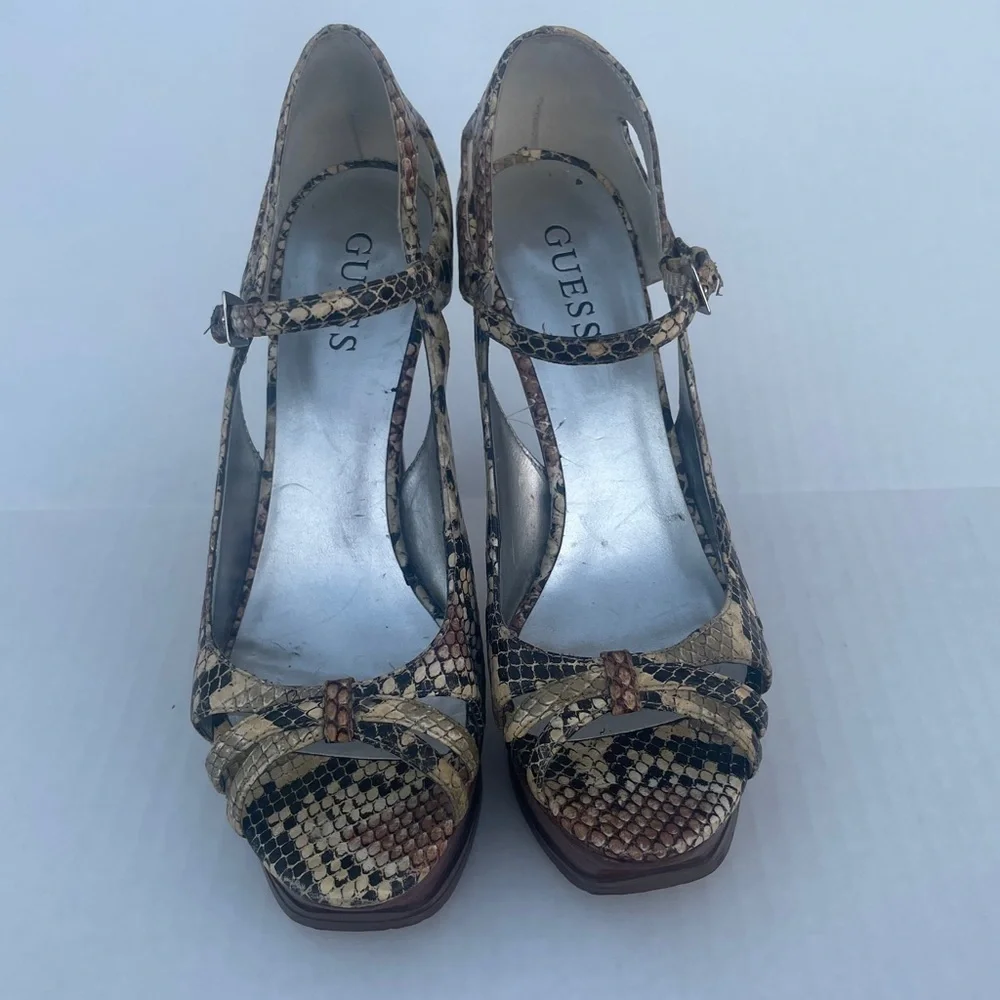 GUESS Faux Snake Skin Open Toe High Heels size 7.5
